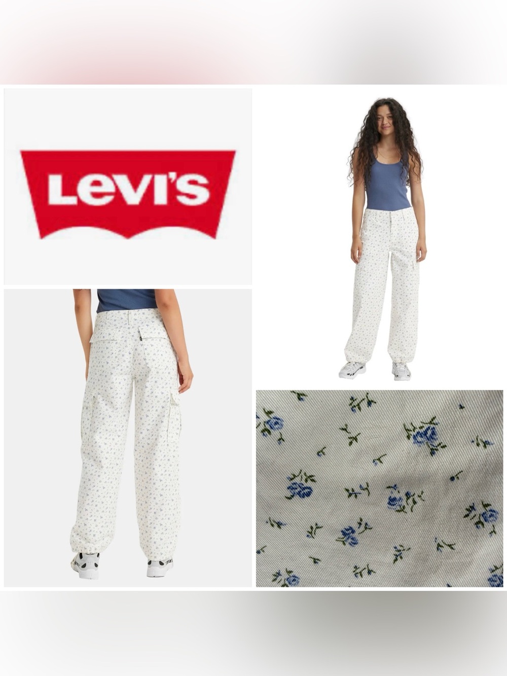NWT LEVI'S Women 25 ´94 Baggy Cotton High Rise Cargo Jeans Pants Isabel Floral